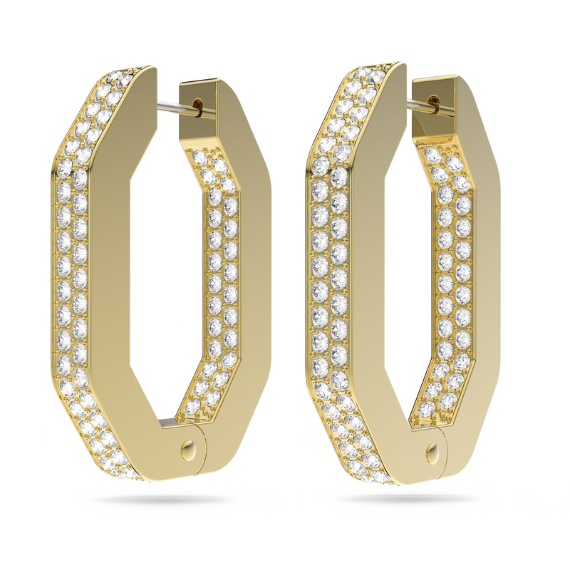 SWAROVSKI DEXTERA HOOP EARRINGS, OCTAGON SHAPE, MEDIUM, WHITE, GOLD-TONE PLATED 5639098