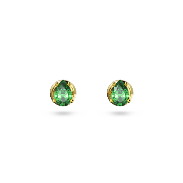 SWAROVSKI STILLA STUD EARRINGS, PEAR CUT, GREEN, GOLD-TONE PLATED 5639120