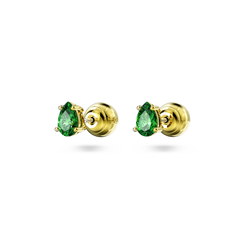 SWAROVSKI STILLA STUD EARRINGS, PEAR CUT, GREEN, GOLD-TONE PLATED 5639120