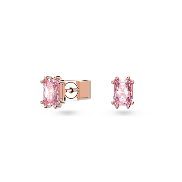 SWAROVSKI STILLA STUD EARRINGS, RECTANGULAR CUT, PINK, ROSE GOLD-TONE PLATED 5639136