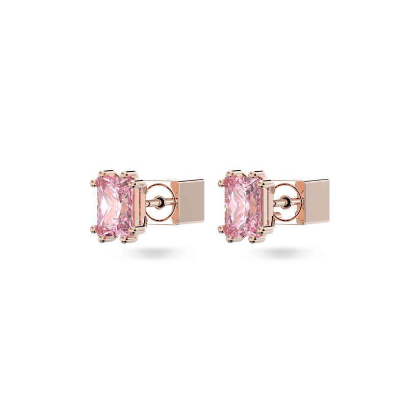 SWAROVSKI STILLA STUD EARRINGS, RECTANGULAR CUT, PINK, ROSE GOLD-TONE PLATED 5639136