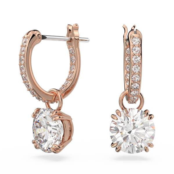 SWAROVSKI CONSTELLA DROP EARRINGS, ROUND CUT, WHITE, ROSE GOLD-TONE PLATED 5639975