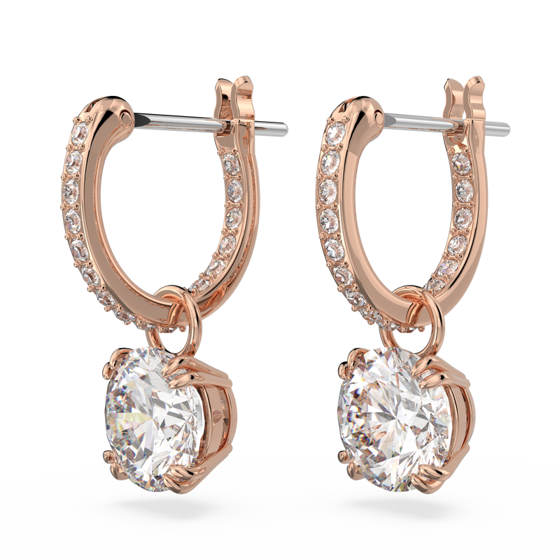 SWAROVSKI CONSTELLA DROP EARRINGS, ROUND CUT, WHITE, ROSE GOLD-TONE PLATED 5639975