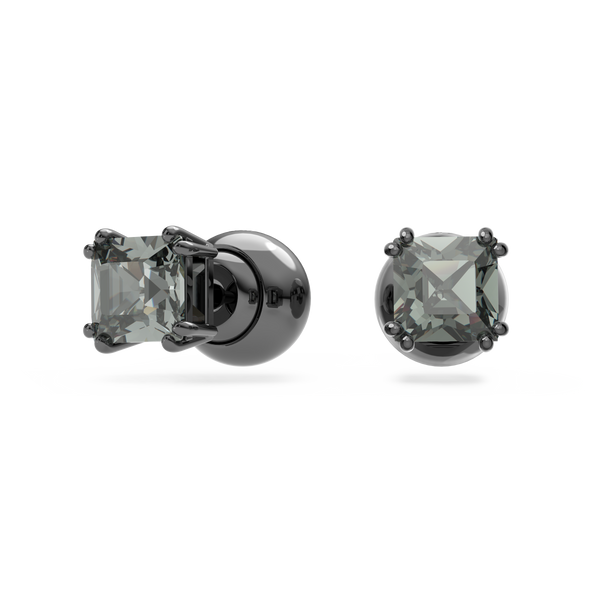 SWAROVSKI MILLENIA STUD EARRINGS, SQUARE CUT, BLACK, RUTHENIUM PLATED 5642511