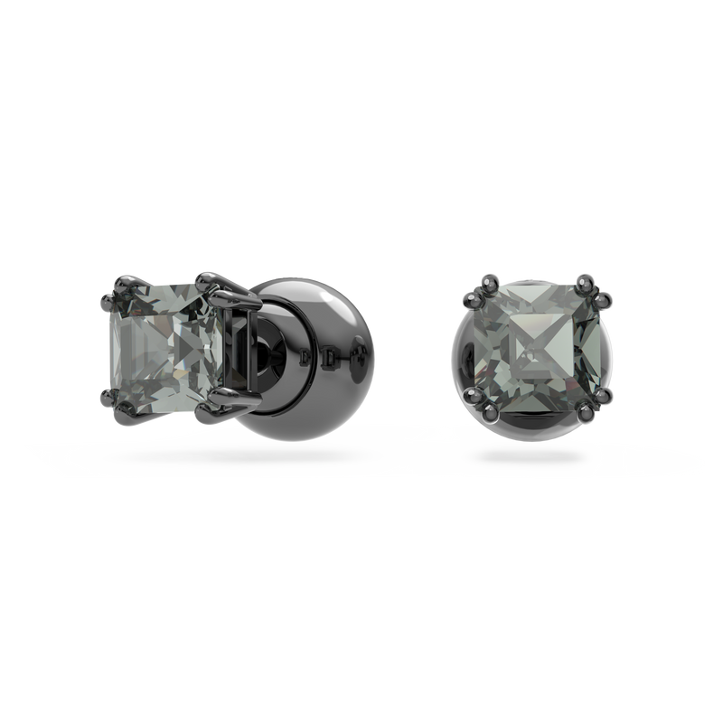 SWAROVSKI MILLENIA STUD EARRINGS, SQUARE CUT, BLACK, RUTHENIUM PLATED 5642511