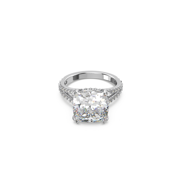 SWAROVSKI CONSTELLA COCKTAIL RING, SQUARE CUT, PAVÉ, WHITE, RHODIUM PLATED