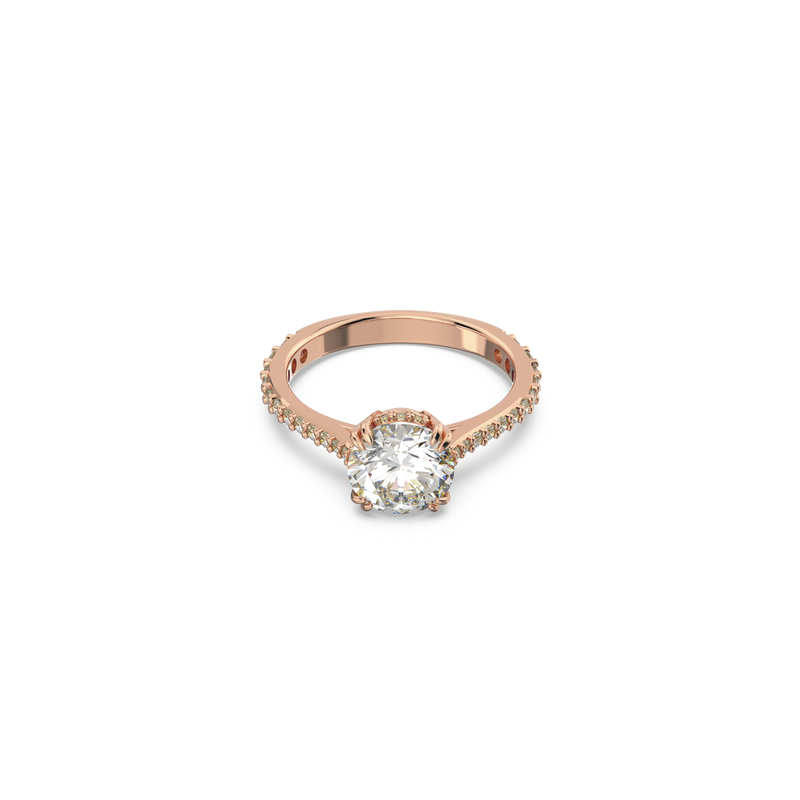 SWAROVSKI CONSTELLA COCKTAIL RING PRINCESS CUT PAVE WHITE ROSE GOLD TONE PLATED