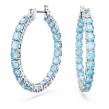 SWAROVSKI MATRIX HOOP EARRINGS, ROUND CUT, BLUE, RHODIUM PLATED 5647446