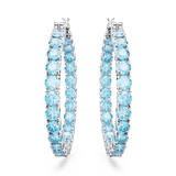 SWAROVSKI MATRIX HOOP EARRINGS, ROUND CUT, BLUE, RHODIUM PLATED 5647446
