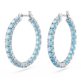 SWAROVSKI MATRIX HOOP EARRINGS, ROUND CUT, BLUE, RHODIUM PLATED 5647446