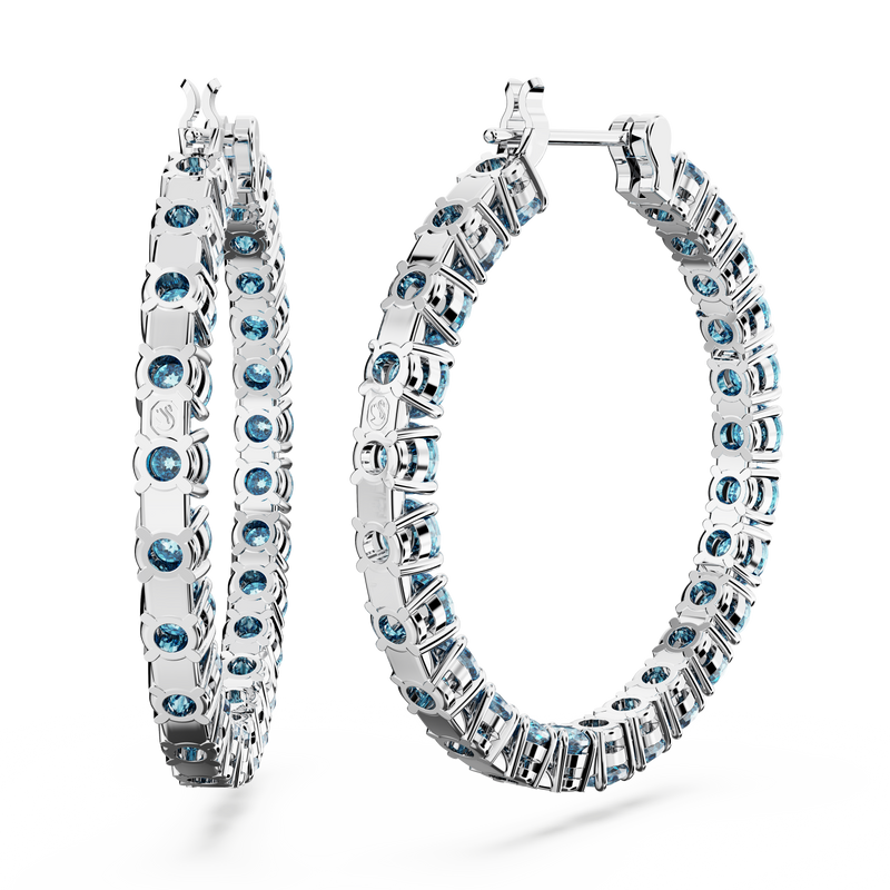 SWAROVSKI MATRIX HOOP EARRINGS, ROUND CUT, BLUE, RHODIUM PLATED 5647446
