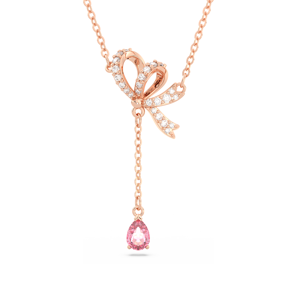 Swarovski Volta Y pendant, Bow, Pink, Rose gold-tone plated