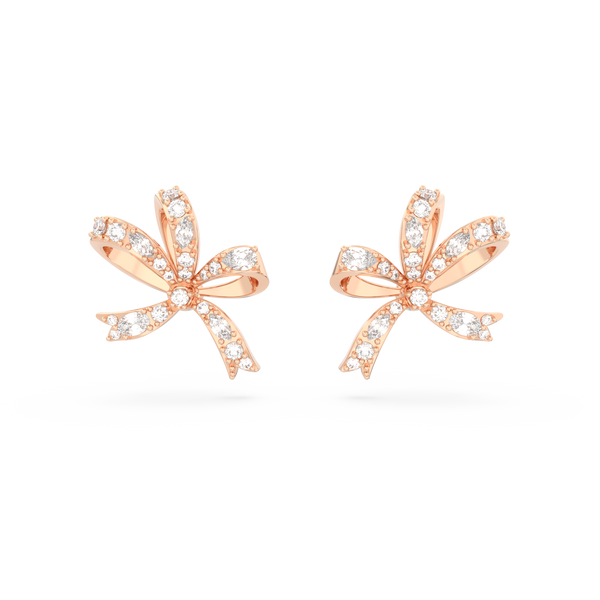 SWAROVSKI VOLTA STUD EARRINGS, BOW, SMALL, WHITE, ROSE GOLD-TONE PLATED 5647572