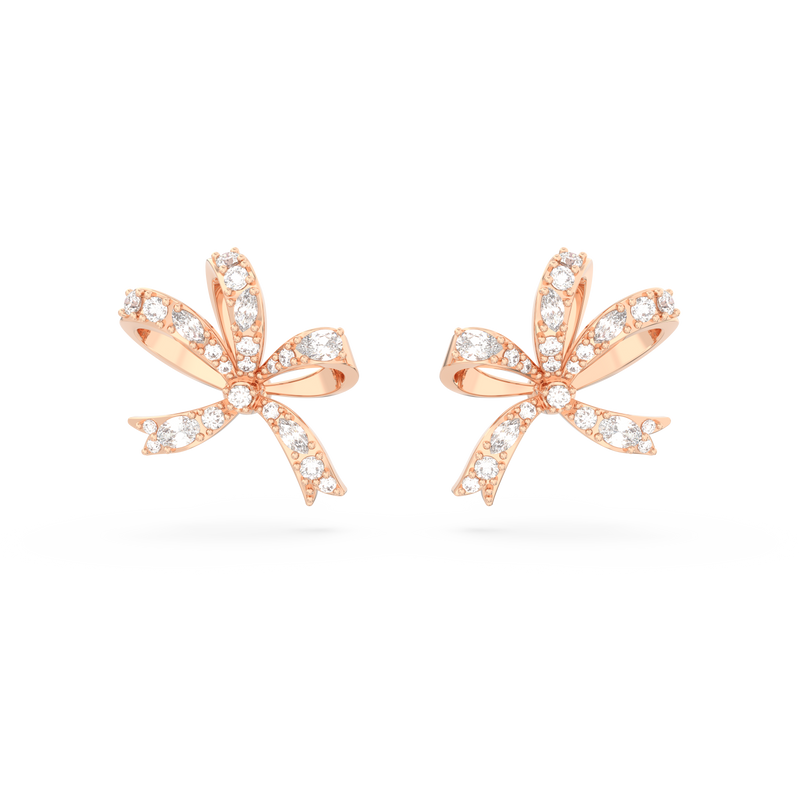 SWAROVSKI VOLTA STUD EARRINGS, BOW, SMALL, WHITE, ROSE GOLD-TONE PLATED 5647572