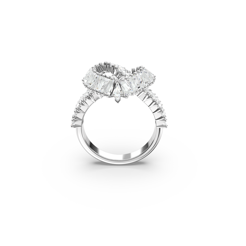 SWAROVSKI MATRIX COCKTAIL RING, MIXED CUTS, HEART, WHITE, RHODIUM PLATED