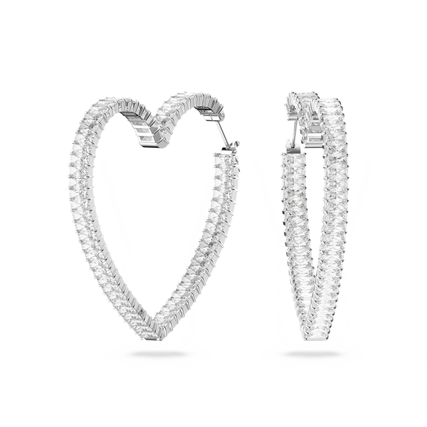 SWAROVSKI MATRIX HOOP EARRINGS, HEART, LARGE, WHITE, RHODIUM PLATED 5647591