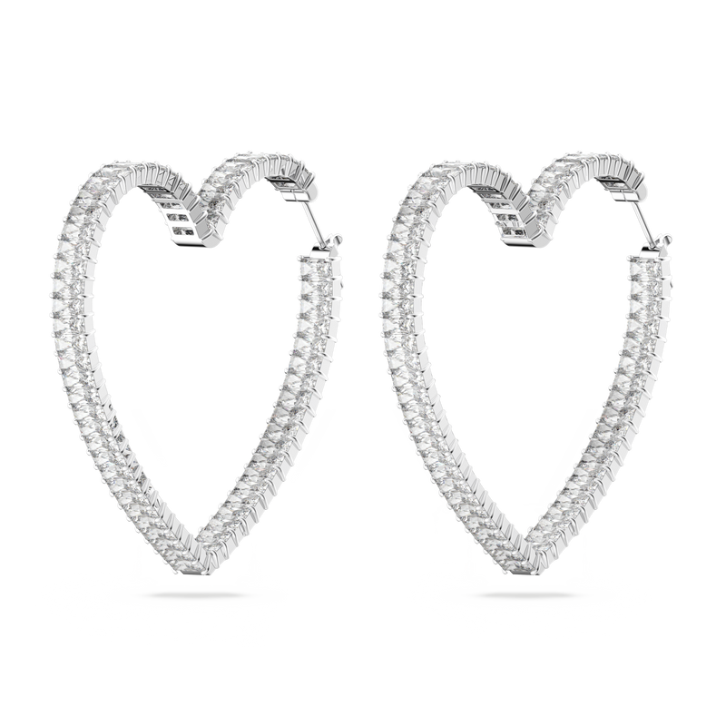 SWAROVSKI MATRIX HOOP EARRINGS, HEART, LARGE, WHITE, RHODIUM PLATED 5647591