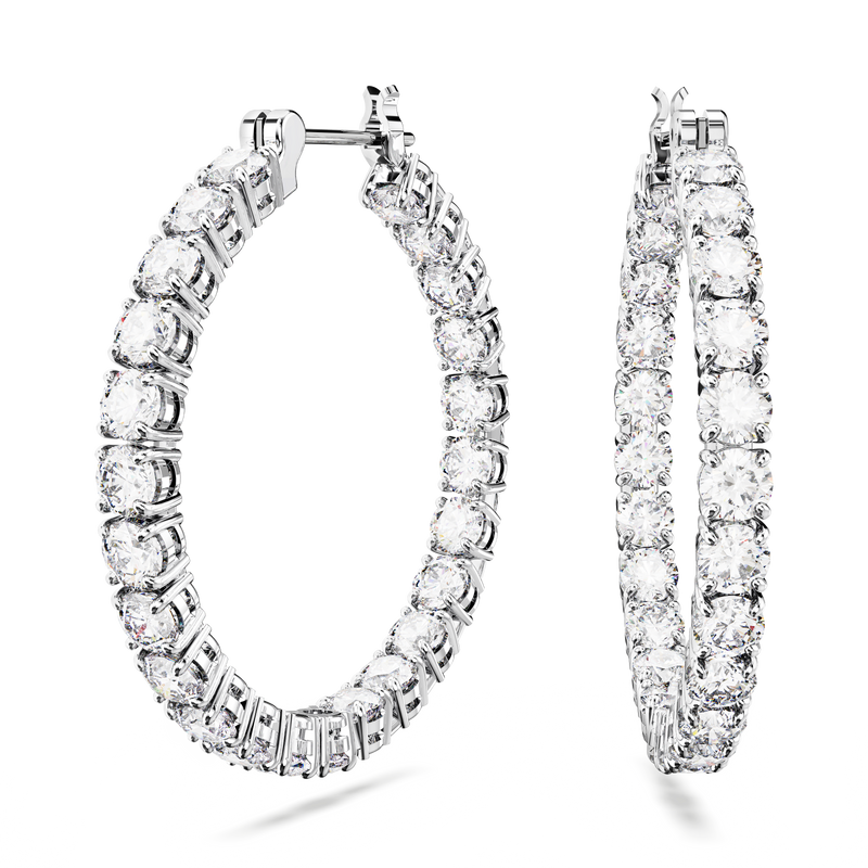 SWAROVSKI MATRIX HOOP EARRINGS, ROUND CUT, WHITE, RHODIUM PLATED 5647715