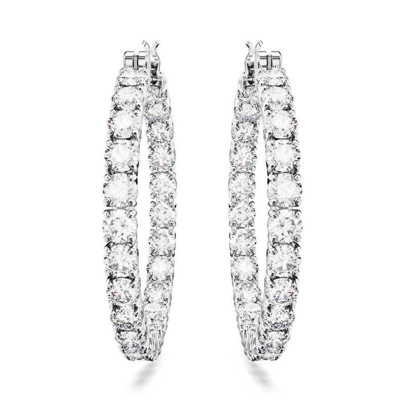 SWAROVSKI MATRIX HOOP EARRINGS, ROUND CUT, WHITE, RHODIUM PLATED 5647715