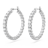 Swarovski Matrix hoop earrings, Round cut, White, Rhodium plated 5647715