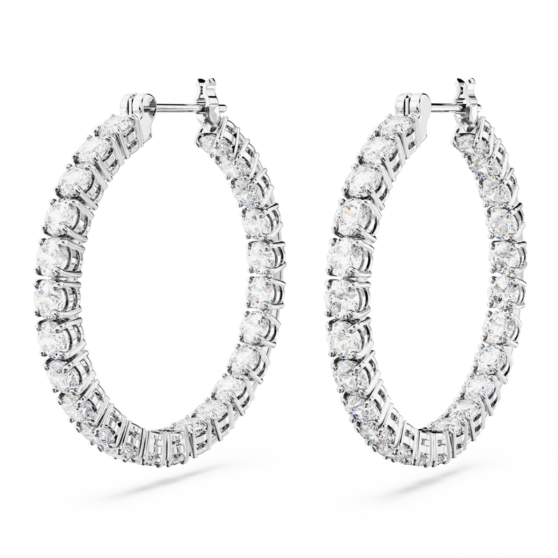 SWAROVSKI MATRIX HOOP EARRINGS, ROUND CUT, WHITE, RHODIUM PLATED 5647715