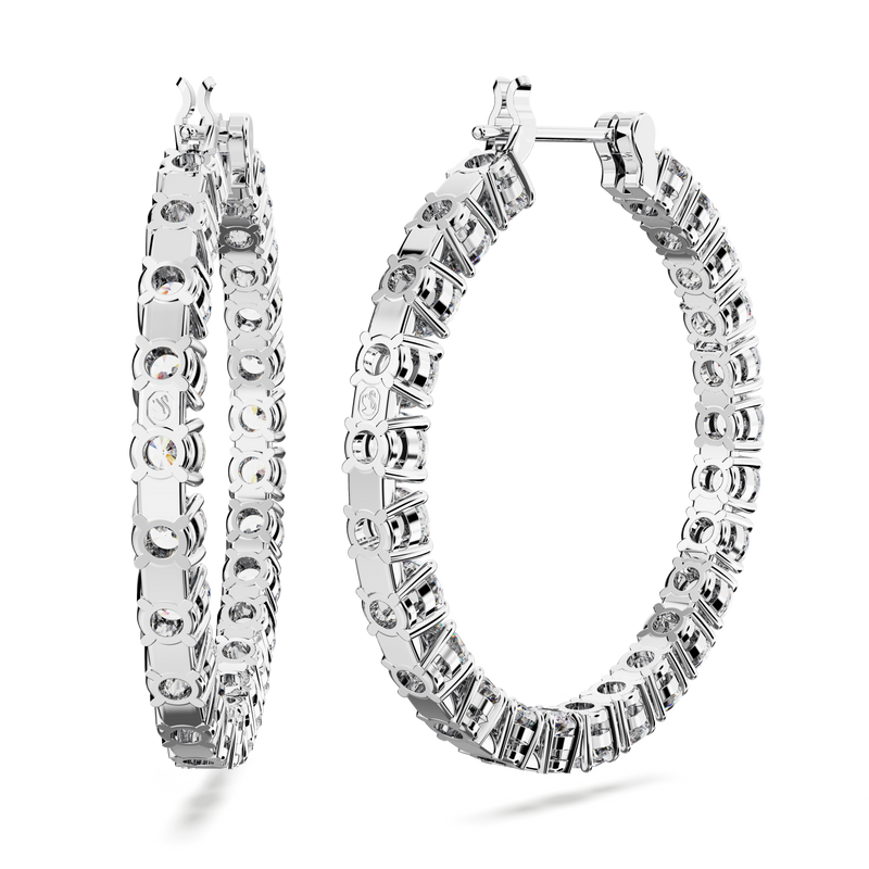 SWAROVSKI MATRIX HOOP EARRINGS, ROUND CUT, WHITE, RHODIUM PLATED 5647715