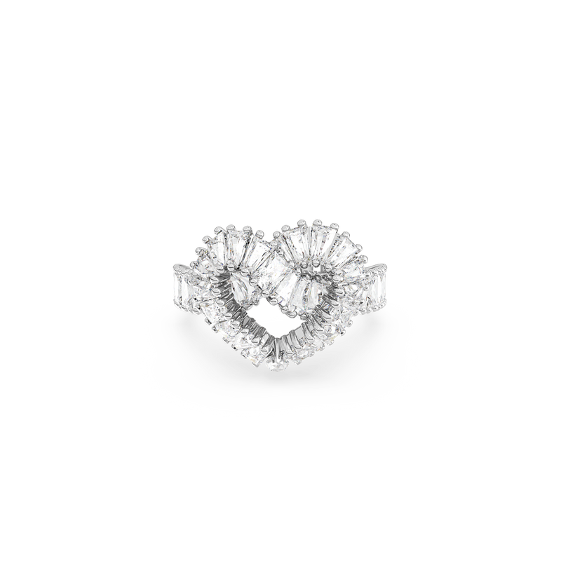 SWAROVSKI MATRIX COCKTAIL RING, MIXED CUTS, HEART, WHITE, RHODIUM PLATED