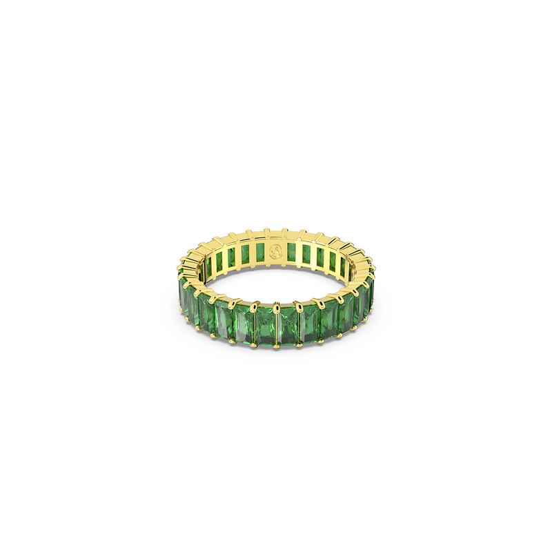 SWAROVSKI MATRIX RING, BAGUETTE CUT, GREEN, GOLD-TONE PLATED