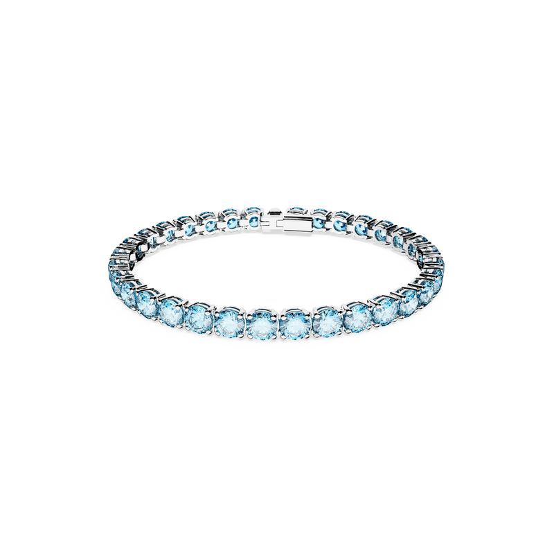 SWAROVSKI MATRIX TENNIS BRACELET, ROUND CUT, MEDIUM, BLUE, RHODIUM PLATED