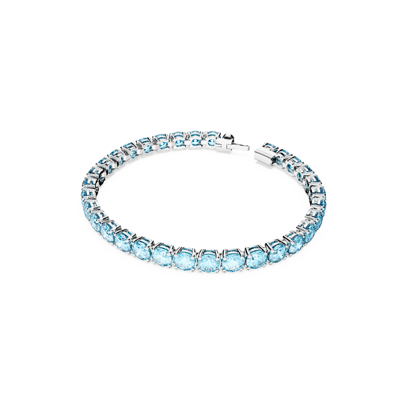 SWAROVSKI MATRIX TENNIS BRACELET, ROUND CUT, MEDIUM, BLUE, RHODIUM PLATED