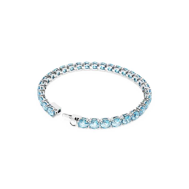 SWAROVSKI MATRIX TENNIS BRACELET, ROUND CUT, MEDIUM, BLUE, RHODIUM PLATED