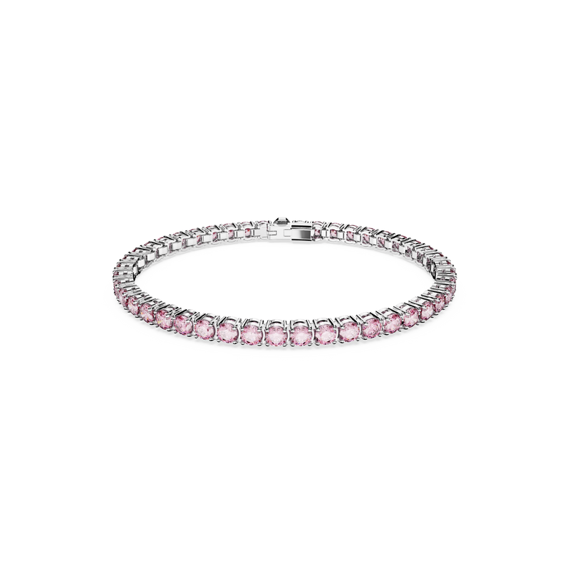 SWAROVSKI MATRIX TENNIS BRACELET, ROUND CUT, SMALL, PINK, RHODIUM PLATED