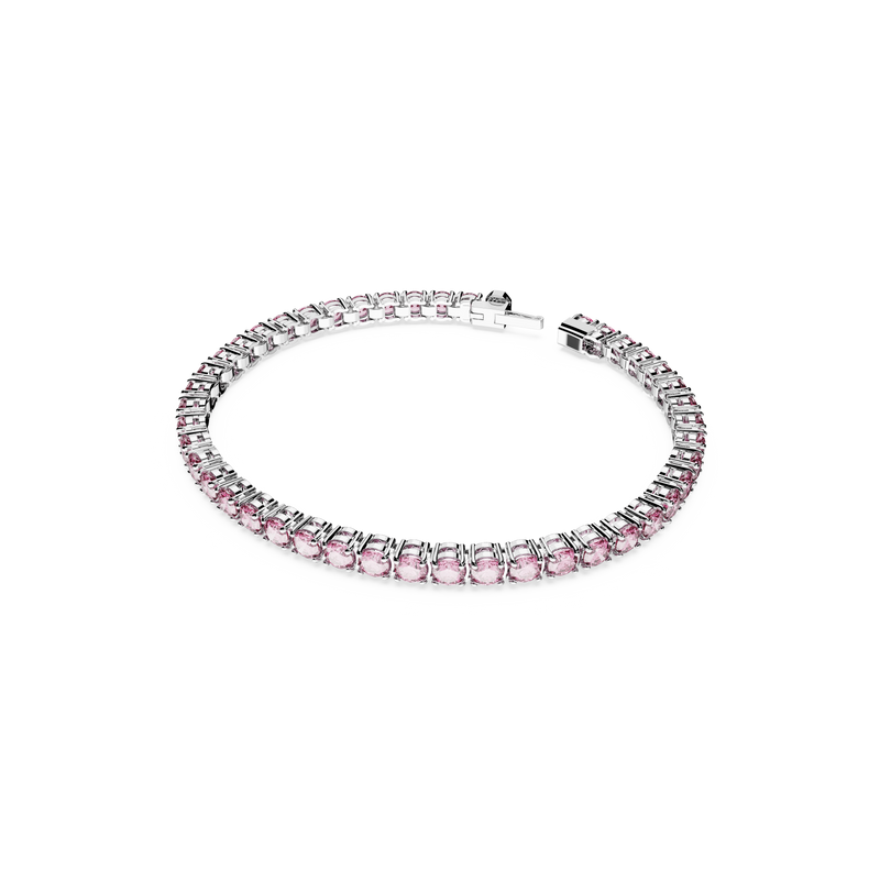 SWAROVSKI MATRIX TENNIS BRACELET, ROUND CUT, SMALL, PINK, RHODIUM PLATED