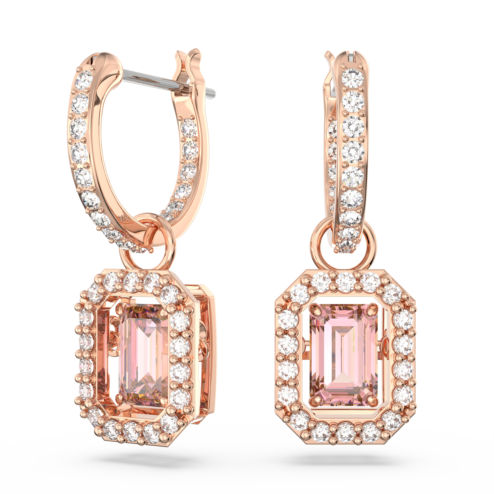 Swarovski Millenia drop earrings, Octagon cut, Pink, Rose Swarovski Millenia drop earrings, Octagon cut, Pink, Rose