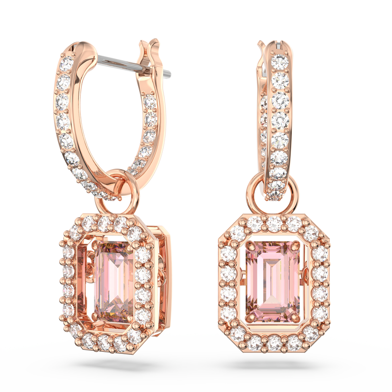 SWAROVSKI MILLENIA DROP EARRINGS, OCTAGON CUT, PINK, ROSE GOLD-TONE PLATED 5649474