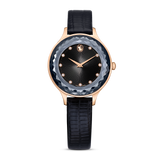 SWAROVSKI OCTEA NOVA WATCH, SWISS MADE, LEATHER STRAP, BLACK, ROSE GOLD-TONE FINISH 5650033