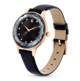 SWAROVSKI OCTEA NOVA WATCH, SWISS MADE, LEATHER STRAP, BLACK, ROSE GOLD-TONE FINISH 5650033