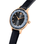 SWAROVSKI OCTEA NOVA WATCH, SWISS MADE, LEATHER STRAP, BLACK, ROSE GOLD-TONE FINISH 5650033