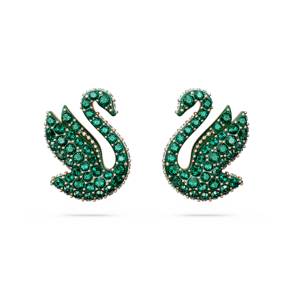 SWAROVSKI SWAROVSKI ICONIC SWAN STUD EARRINGS, SWAN, GREEN, ROSE GOLD-TONE PLATED 5650063