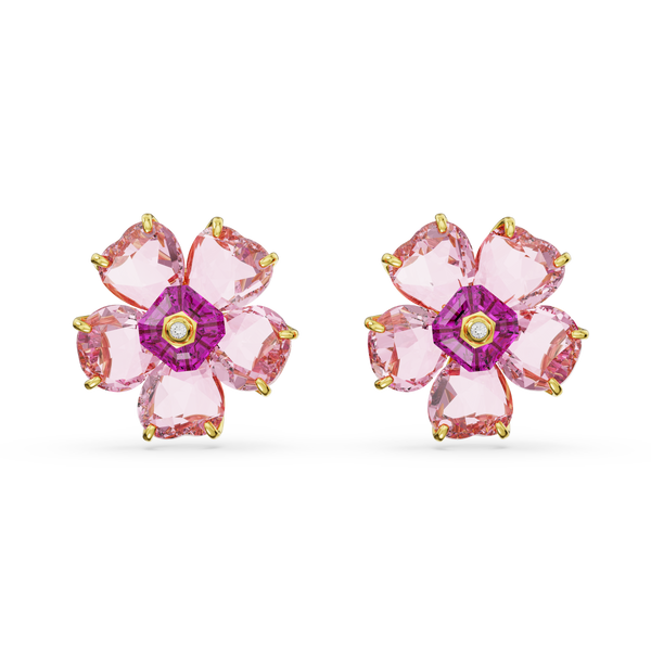 SWAROVSKI FLORERE STUD EARRINGS, FLOWER, PINK, GOLD-TONE PLATED 5650563