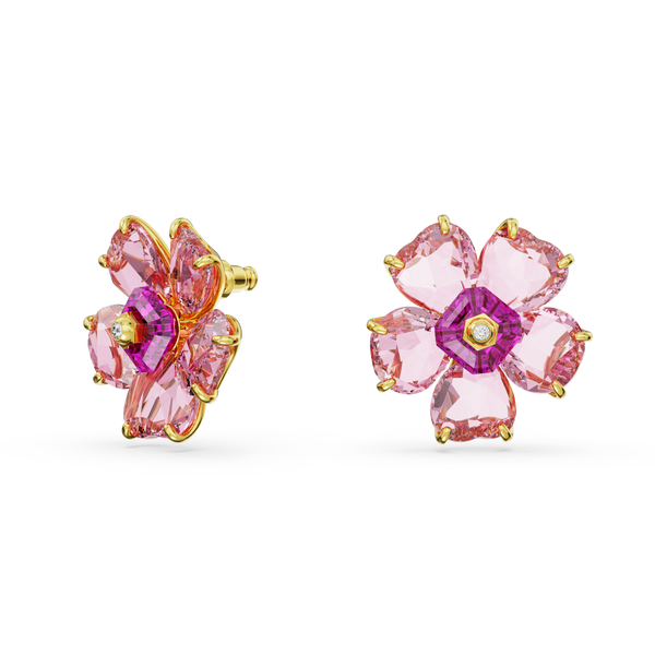 SWAROVSKI FLORERE STUD EARRINGS, FLOWER, PINK, GOLD-TONE PLATED 5650563