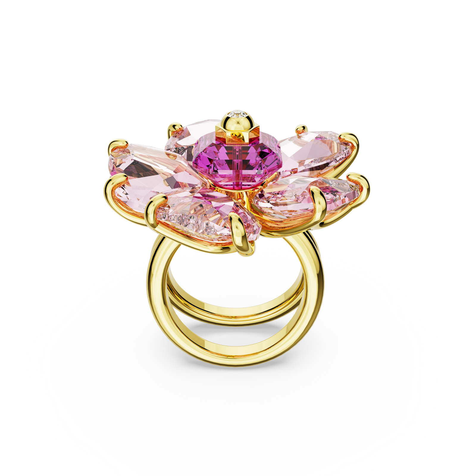 Swarovski Florere cocktail ring, Flower, Pink, Gold-tone