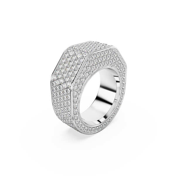 SWAROVSKI DEXTERA RING, OCTAGON SHAPE, PAVÉ, WHITE, RHODIUM PLATED