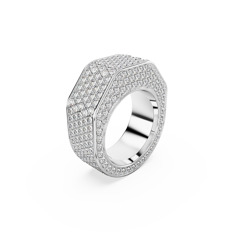 SWAROVSKI DEXTERA RING, OCTAGON SHAPE, PAVÉ, WHITE, RHODIUM PLATED