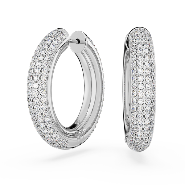 SWAROVSKI DEXTERA HOOP EARRINGS, MEDIUM, WHITE, RHODIUM PLATED 5651392