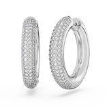 Swarovski Dextera hoop earrings, Medium, White, Rhodium plated 5651392