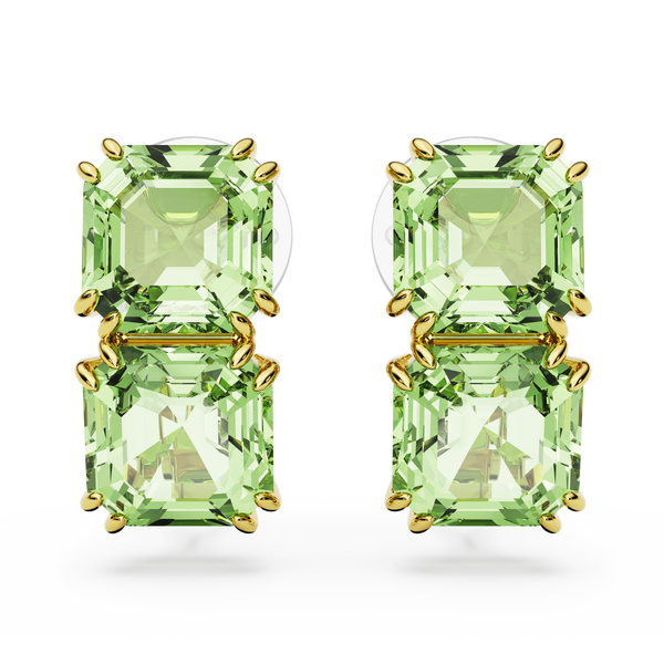 SWAROVSKI MILLENIA CLIP EARRINGS, SQUARE CUT, GREEN, GOLD-TONE PLATED 5654559