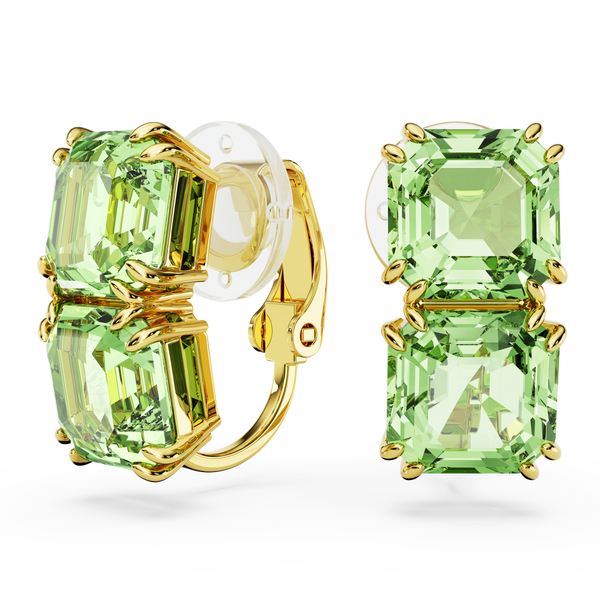 SWAROVSKI MILLENIA CLIP EARRINGS, SQUARE CUT, GREEN, GOLD-TONE PLATED 5654559