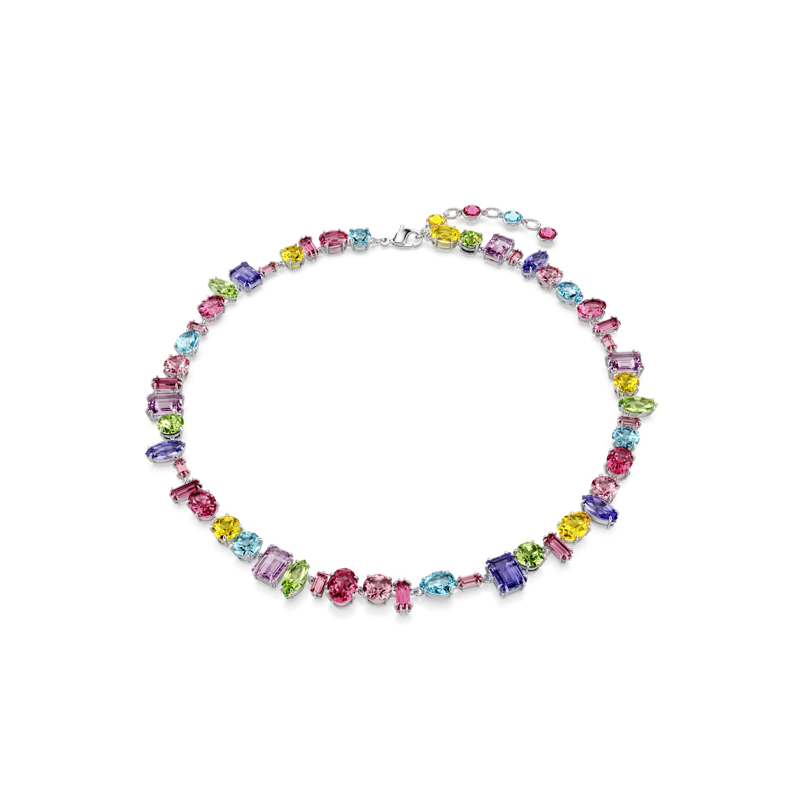 Swarovski Gema necklace, Mixed cuts, Multicolored, Rhodium plated