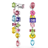 Swarovski Gema drop earrings, Asymmetrical design, Mixed cuts, Long, Multicolored, Rhodium plated 5656417